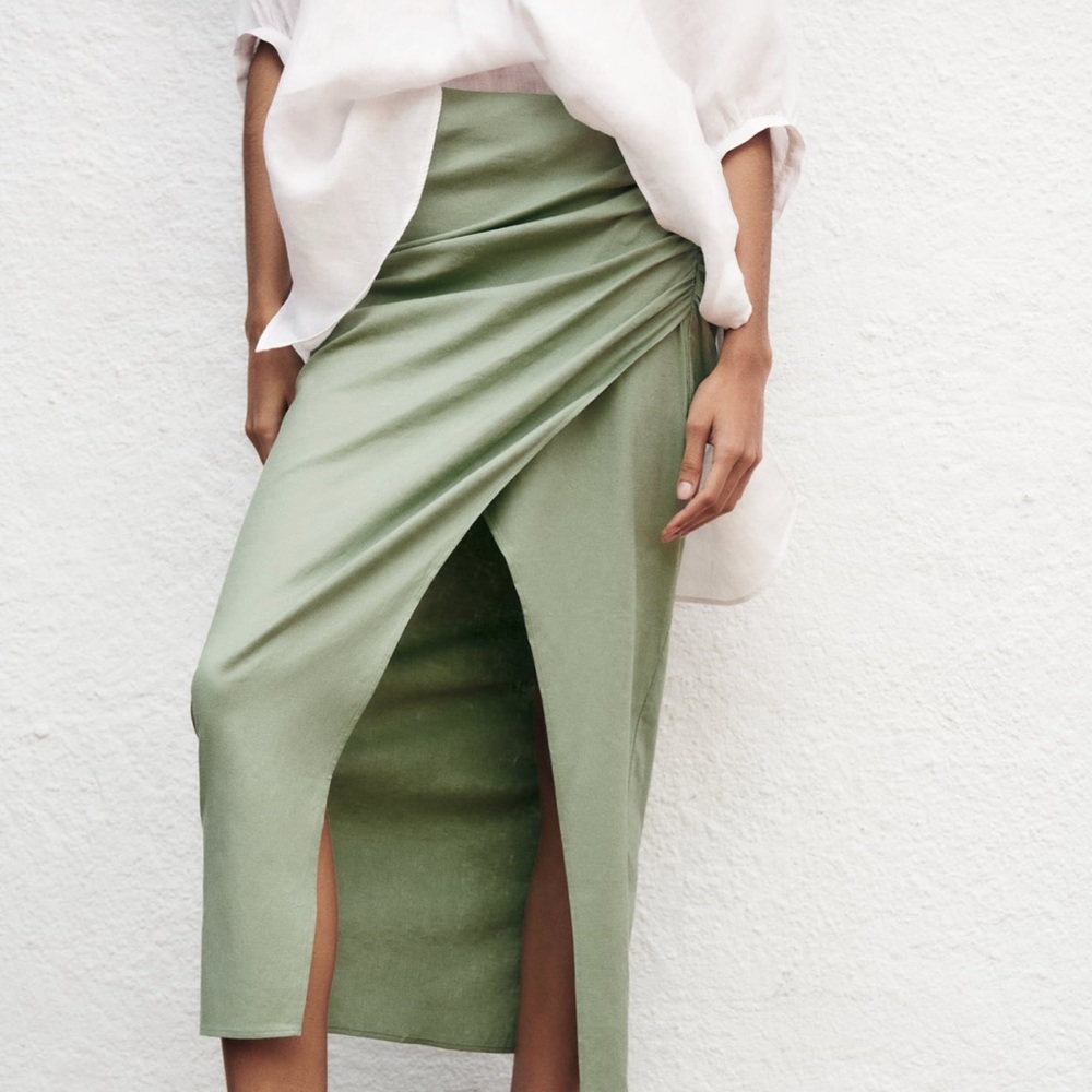 NWT Zara Draped Linen Blend Skirt